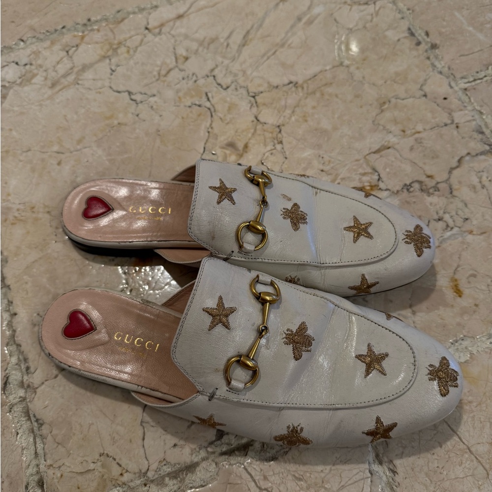 Gucci Cream and Gold Embroidered Mules - Picture 2 of 5